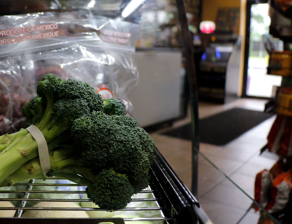 Fresh broccoli is one of the several kinds of produce available